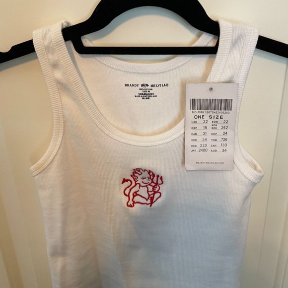 Brandy Melville White Tank top devil Beyonca crop - Picture 3 of 5